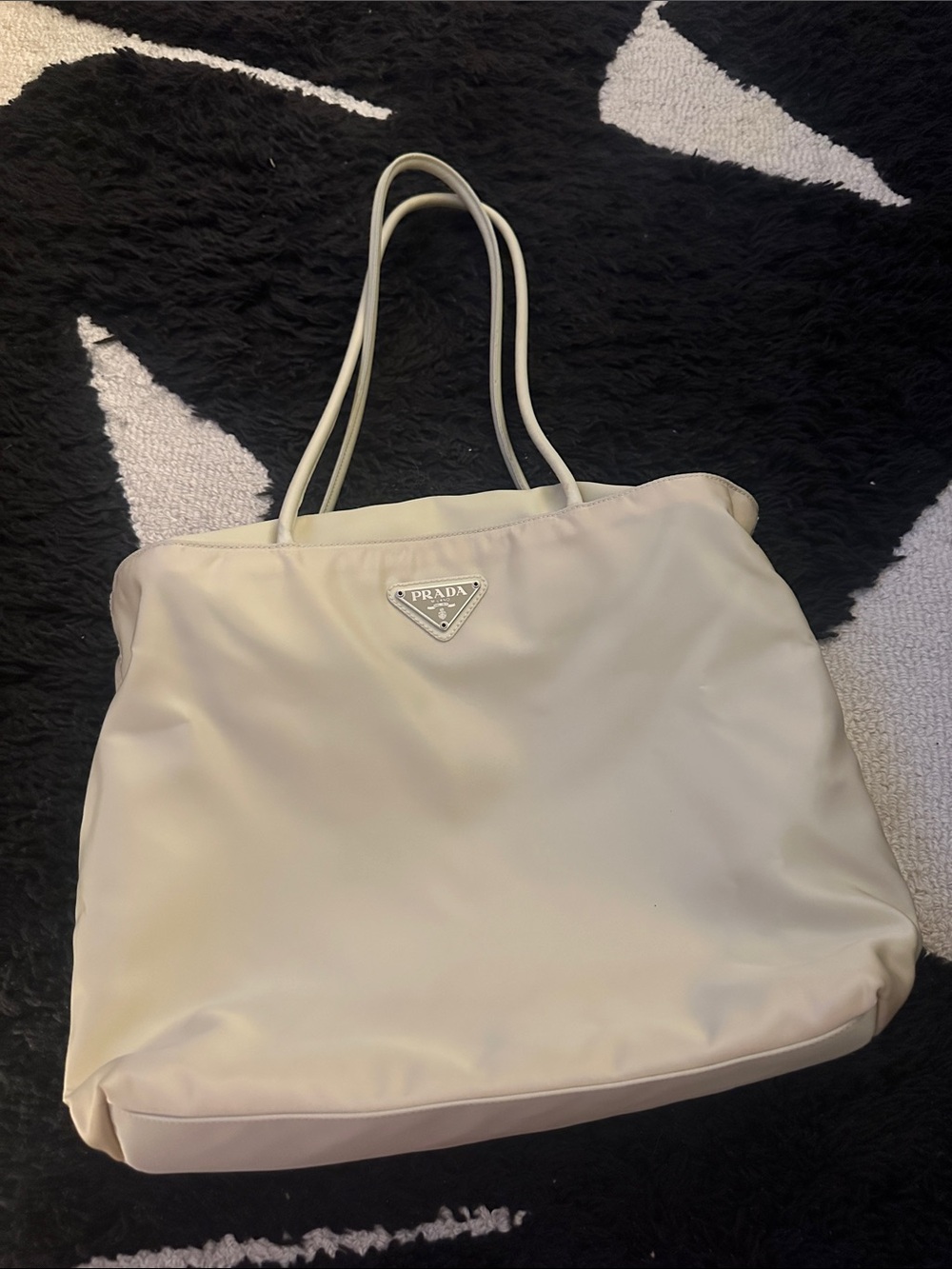 Prada White Ivory Cream Nylon Double-Handle Tote